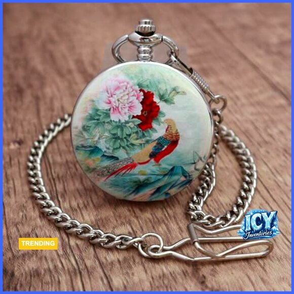 Manual Mechanical Pocket Watch with Chain Stainless Steel Skeleton Dial